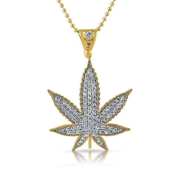 Marijuana Leaf Gold CZ Pendant