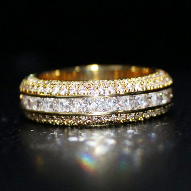 .925 Silver Princess Cut Channel Set CZ Eternity Band Ring in Gold