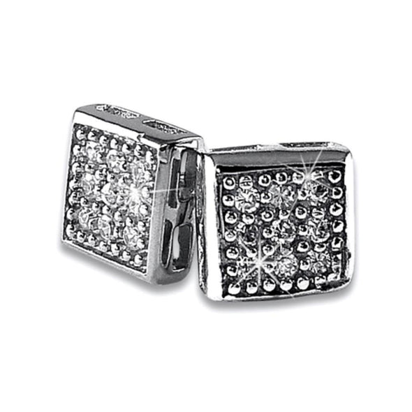 Small Box CZ Micro Pave Earrings .925 Silver
