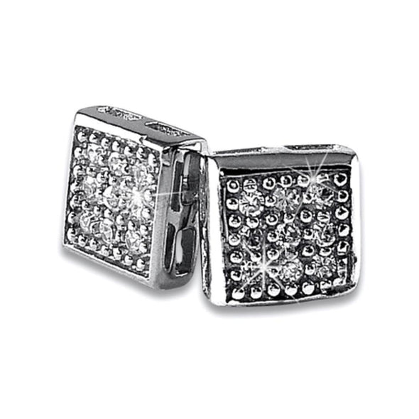 Small Box CZ Micro Pave Earrings .925 Silver