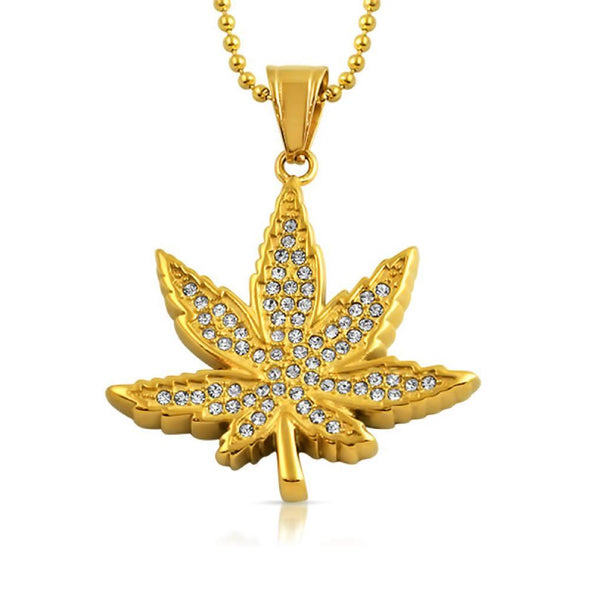 Marijuana Leaf Pendant Gold Steel