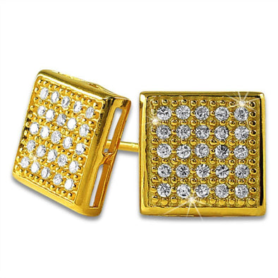 Medium Box Vermeil CZ Micro Pave Earrings .925 Silver