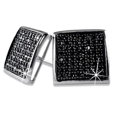 XXL Deep Dish Box Black CZ Micro Pave Earrings .925 Silver