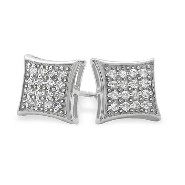 32 Stones Puffed Kite CZ Micro Pave Earrings .925 Silver
