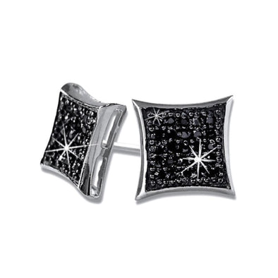 Kite Medium Black CZ Iced Out Micro Pave Earrings .925 Silver