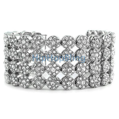 4 Row Rhodium Bling Bling Cluster Bracelet