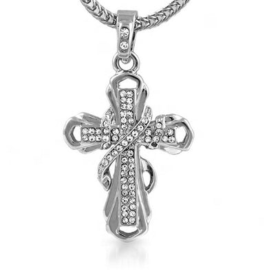 Ribbon Rhodium Cross Pendant  Chain Small