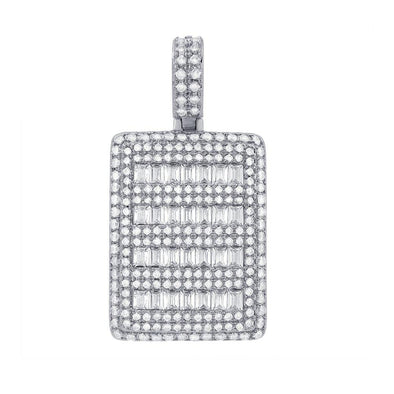 Micro Pave Baguette Dog Tag CZ Pendant in Rhodium