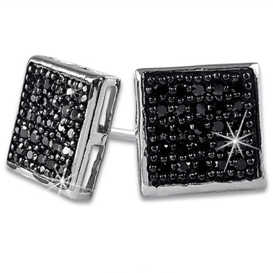 Medium Box Black CZ Micro Pave Earrings .925 Silver