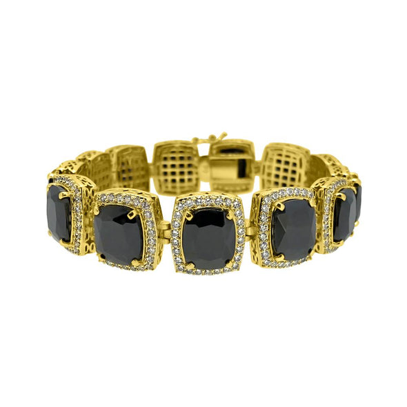 Black Gem CZ Micro Pave Gold Bracelet