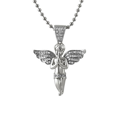 Micro Angel Praying Rhodium CZ Pendant