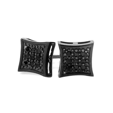 All Black Small Kite Silver CZ Micro Pave Earrings