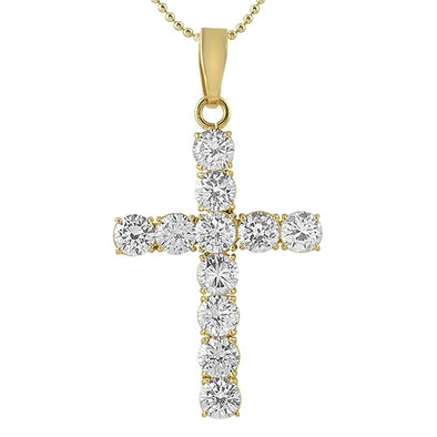 Large 8MM CZ Cross Gold Stainless Steel