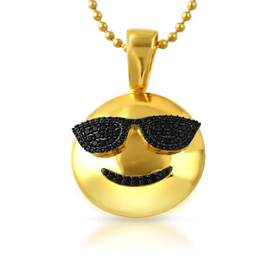 Emoji Sunglasses Face CZ Gold Pendant