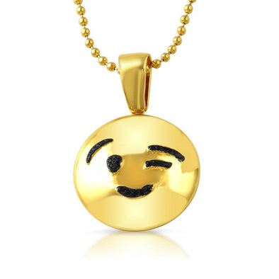 Emoji Wink Face CZ Gold Pendant