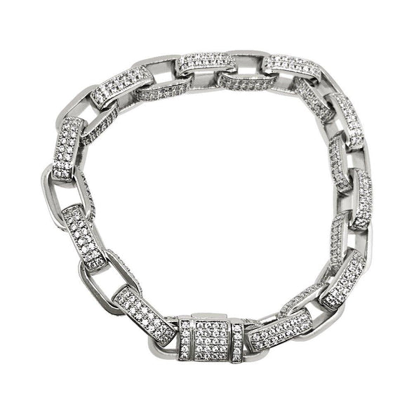 .925 Silver 3D CZ Box Link Rhodium Hip Hop Bling Bracelet