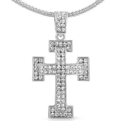 Rhodium Block Cross  Chain Small