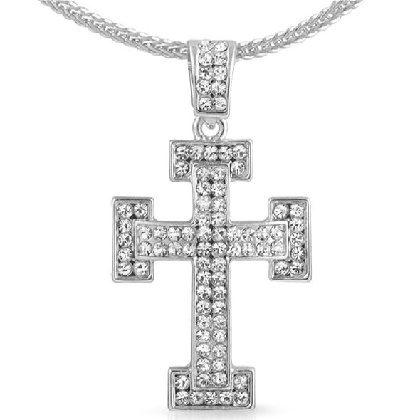 Rhodium Block Cross  Chain Small