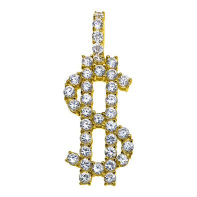 Dollar Sign Pendant 3MM CZ Gold Stainless Steel