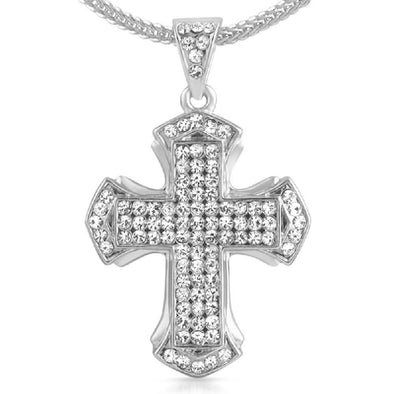 Rhodium Pointed Cross Chain Small