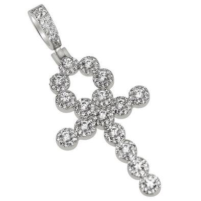 .925 Silver Skinny Cluster Cross CZ Bling Bling Rhodium Pendant