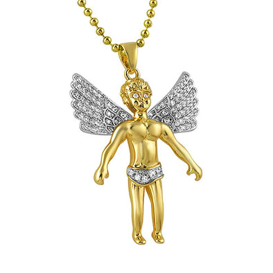 Cherub Angel Spread Wings Gold CZ Mini Pendant