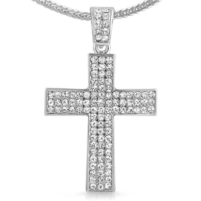 Rhodium 3 Row Cross  Chain Small