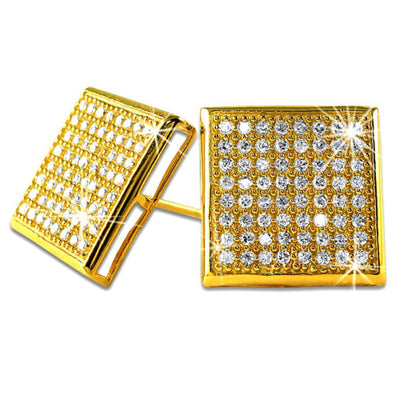 XXL Box Gold Vermeil CZ Micro Pave Earrings .925 Silver