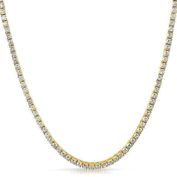 .925 Silver 3MM CZ Bling Bling Tennis Chain Gold