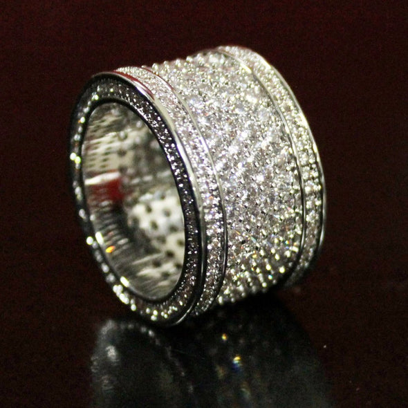 .925 Silver Fat 6 Row Eternity Bling Bling CZ Ring in Rhodium
