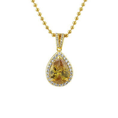 Pear Cut Faux Canary Diamond Gold CZ Pendant