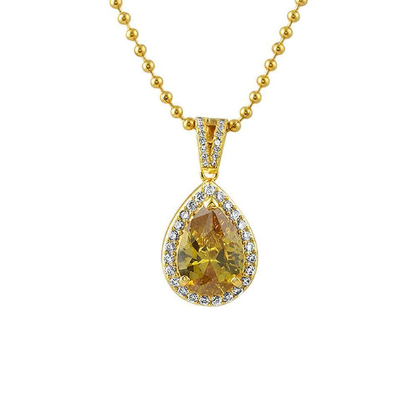 Pear Cut Faux Canary Diamond Gold CZ Pendant