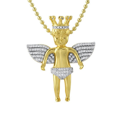 Cherub Angel Crowned Gold CZ Mini Pendant