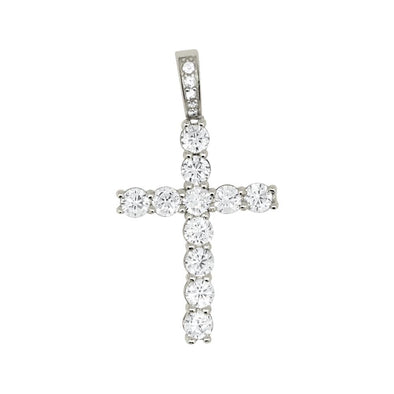 .925 Sterling Silver Tennis Bling Bling Cross Rhodium Wrapped