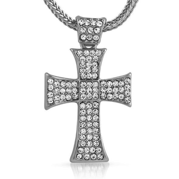 Rhodium Hatchet Cross  Chain Small