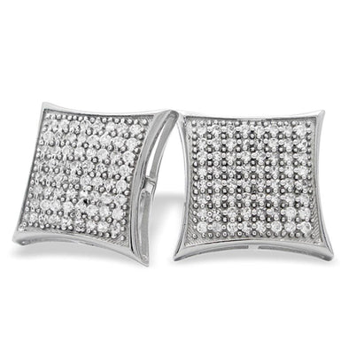 XXL Puffed Kite CZ Micro Pave Earrings .925 Silver