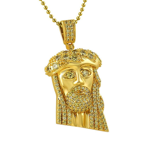 CZ Lemonade Gold Mini Jesus Piece Big Ice Crown