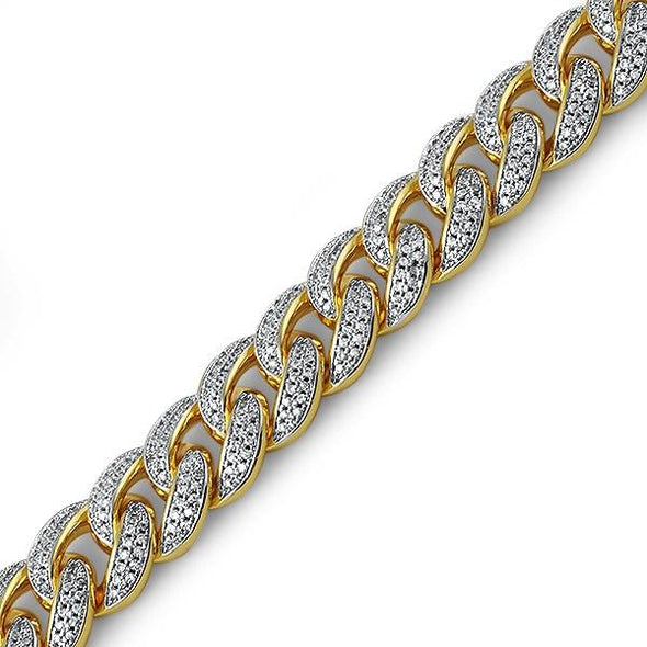 .925 Silver Gold 15MM Miami Cuban Bling Bracelet