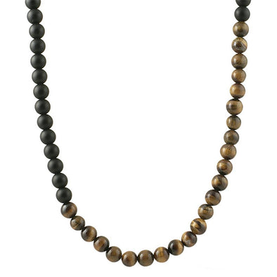 Tiger Eye and Black Beads Chain Necklace
