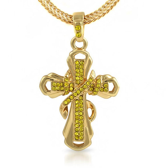 Lemonade Ribbon Cross Pendant  Chain Small