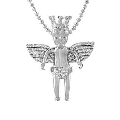 Cherub Angel Wearing Crown CZ Mini Pendant