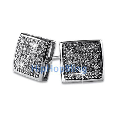 Puffed Box Medium CZ Micro Pave Earrings .925 Silver