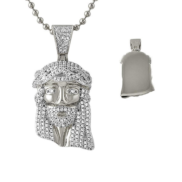 CZ Micro Jesus Rhodium Pendant Solid Back