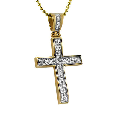Gold Stainless Steel Mini CZ Cross Concave