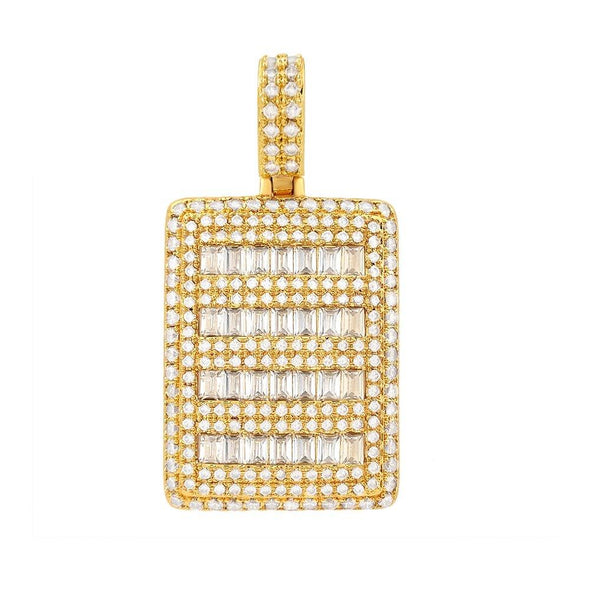 Micro Pave Baguette Dog Tag CZ Pendant in Gold