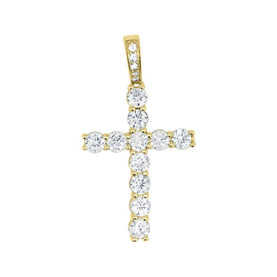 .925 Sterling Silver Tennis Bling Bling Cross Gold Wrapped