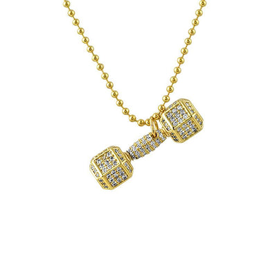 Dumbbell Weight Crossfit Gold CZ Pendant