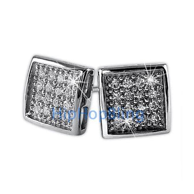 Deep Box CZ 32 Stones Bling Micro Pave Earrings .925 Silver