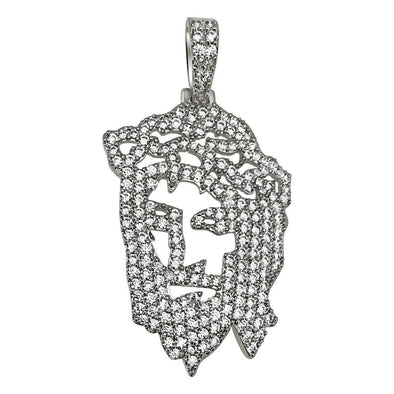 Mini Jesus Cut Out CZ Rhodium Pendant