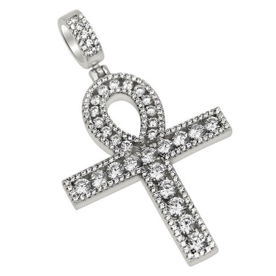 .925 Silver Channel Set Ankh Bling Bling Cross Rhodium